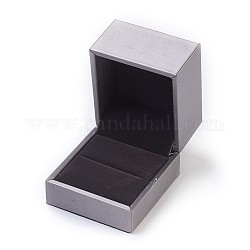 Imitación de cuero de la pu cubierto de joyas de madera cajas de anillo, Rectángulo, gris oscuro, 6.5x6x5.4 cm