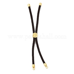 Twisted Nylon Cord Silder Bracelets, Link Bracelet Making for Connector Charm, with Long-Lasting Plated Golden Brass Cord End & Alloy Tree of Life, Coffee, 8-3/4~8-7/8 inch(22.2~22.6cm), Hole: 2mm