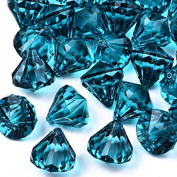 透明なアクリルパーツ  多面カット  ダイヤモンド  スチールブルー  26x24mm  穴：2.5mm  約80個/500g