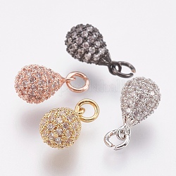 Brass Micro Pave Cubic Zirconia Charms, Lead Free & Cadmium Free, teardrop, Mixed Color, 14x8mm, Hole: 3mm