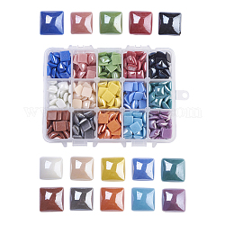 15 Farben pearlized überzogene handgemachte Porzellan Cabochons, Viereck, Mischfarbe, 10x10x4 mm, über 35pcs / Fach, ca. 525 Stk. / Kasten