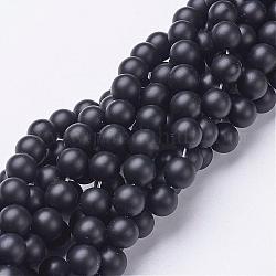 Chapelets de perles perles en agate noire naturelle, Grade a, mat, ronde, teints et chauffée, 8mm, Trou: 1mm, Environ 48 pcs/chapelet, 15.5 pouce