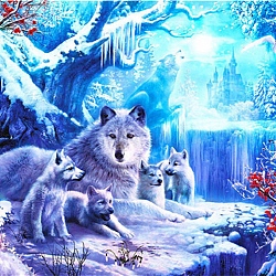 DIY Wolf & Scenery Diamond Painting Kits, including Resin Rhinestones, Diamond Sticky Pen, Tray Plate and Glue Clay, Colorful, 300x400mm