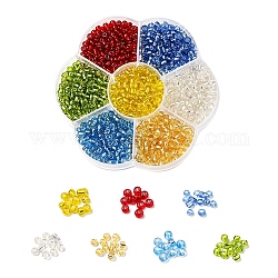 Perles de rocaille rondes en verre 7 couleurs, perles à trou rond doublées d'argent, petites perles artisanales, pour le bricolage fabrication de bijoux, couleur mixte, 6/0, 4mm, Trou: 1.5mm, à propos 100pcs / couleur, 700 pcs / boîte