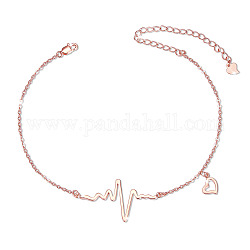 Shegrace 925 bracelets de cheville à maillons en argent sterling, avec des chaînes câblées, battement de coeur et coeur, or rose, 8-1/4 pouce (21 cm)
