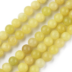 Chapelets de perles en jade citron naturel, ronde, 6mm, Trou: 0.8mm, Environ 59~63 pcs/chapelet, 14.96~15.12 pouce (38~38.4 cm)