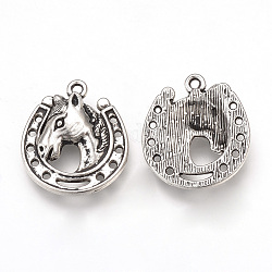 Tibetan Style Alloy Pendants, Horse Head with Horseshoes, Cadmium Free & Lead Free, Antique Silver, 21x18.5x4mm, Hole: 1.5mm, about 425pcs/1000g