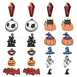 24 pièces 12 style halloween thème alliage émail pendentifs, formes mixtes, couleur mixte, 11~25.5x10.5~27.5x1.5~3mm, Trou: 1~2mm, 2 pièces / style