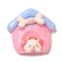 Cabujones de resina opaca de dibujos animados, lindos cabujones para mascotas, Casa de perro, rosa, 19.5x20x6.5mm