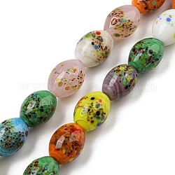 Fili di perline murano fatto a mano, ovale, colore misto, 14~15x10.5~11mm, Foro: 1.5 mm, circa 25pcs/filo, 13.78'' (35 cm)