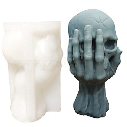 DIY Silikon Kerzenformen, zur Herstellung von Duftkerzen, Halloween-Hand, die einen Totenkopf hält, weiß, 6x10 cm