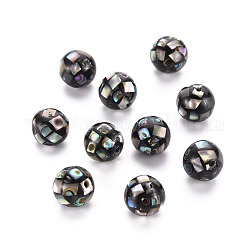 Harz perlen, mit natürlicher Abalone-Schale/paua, Runde, Farbig, 8.5 mm, Bohrung: 1 mm