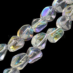 Hebras de cuentas de vidrio transparente electrochapadas chapadas en color ab, polígono facetas, claro ab, 7.5x6x6.8mm, agujero: 1 mm, aproximamente 90 pcs / cadena, 26.85 pulgada (68.2 cm)