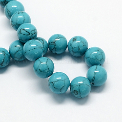 Dyed Synthetic Turquoise Gemstone Bead Strands, Round, Dark Turquoise, 10mm, Hole: 1mm, about 40pcs/strand, 15.7 inch