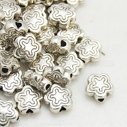 Perles en alliage de style tibétain, sans plomb et sans cadmium, fleur, idéal pour la fabrication de cadeaux pour la fête des mères, argent antique, longueur d'environ 7 mm ,  largeur de 7 mm, épaisseur de 2.5mm, Trou: 1.5mm