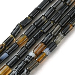 Natural Agate Beads Strands, Dyed & Heated, Column, Black, 5~6.5x3~3.5mm, Hole: 0.8mm, about 73pcs/strand, 15.75''(40cm)