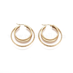 304 Stainless Steel Triple Hoop Earrings for Women Girls, Hypoallergenic Earrings, Multi-Layer Earrings, Golden, 40x38.5x7mm, Pin: 1x0.6mm