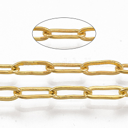 Brass Paperclip Chains, Flat Oval, Drawn Elongated Cable Chains, Soldered, with Spool, Cadmium Free & Nickel Free & Lead Free, Golden, 9x3.5x0.7mm, about 301.83 Feet(92m)/roll