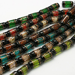Perles vernissées de sable d'or manuelles , colonne, couleur mixte, 15x8mm, Trou: 2mm