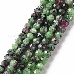Chapelets de perles de rubis en zoïsite naturelle, ronde, facette, 3mm, Trou: 0.5mm, Environ 116~133 pcs/chapelet, 15.35 pouce (39 cm)