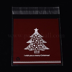 OPP Sacs de cellophane rectangle, avec un motif d'arbre de Noël, rouge foncé, 14x9.9 cm, épaisseur unilatérale: 0.035 mm, mesure intérieure: 11x9.9 cm, environ 95~100 pcs / sachet 
