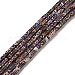 Hilos de cuentas de jaspe imperial natural, teñido, columna, púrpura, 13.5~14x4mm, agujero: 1.4 mm, aproximamente 29 pcs / cadena, 15.63'' (39.7 cm)