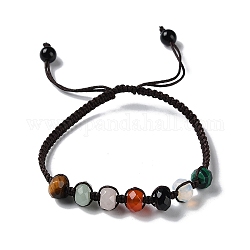 Bracelets de perles tressées en rondelles naturelles et synthétiques, mélange aléatoire de pierres précieuses, bracelet réglable thème chakra, diamètre intérieur: 2~2-3/4 pouce (5.1~6.9 cm)
