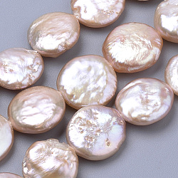 Perle baroque naturelle perles de perles de keshi, perle de culture d'eau douce, plat rond, peachpuff, 15~18x13~14x4~5mm, Trou: 0.5mm, Environ 28~30 pcs/chapelet, 15.5 pouce
