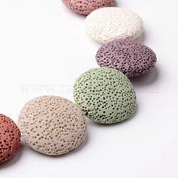 Natural Lava Rock Bead Strands, Flat Round, Dyed, Mixed Color, 25~27x7~8mm, Hole: 1mm, about 14pcs/strand, 14.5 inch