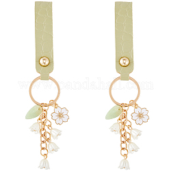 CRASPIRE 2Pcs Alloy Enamel Sakura Pendant Keychain, Imitation Leather Wristlet Lanyard, Lily of the Vally Tassel Keychain, Light Gold, 168mm