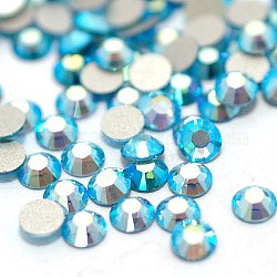 Vidrio de espalda plana Diamante de imitación, Grado A, espalda plateada, facetados, color de ab, semicírculo, aguamarina, 3~3.2mm, aproximamente 1440 unidades / bolsa