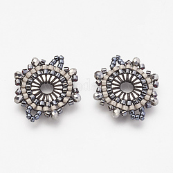 Liens de perles de rocaille japonaises miyuki & toho, motif de tissage, fleur, grises , 22x20x3mm, Trou: 1~2mm