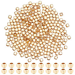 Nbeads 300 Stück echte 18k vergoldete Perlen, 2.5 mm vergoldete Messingperlen, quadratische glatte Abstandsperlen, goldene Metallperlen für die Herstellung von Armbändern, Halsketten, Ohrringen und Schmuck, 1.6 mm Loch