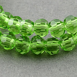 Fili di perline di vetro trasparente, sfaccettato, rotondo e piatto, verde lime, 4~5x3~4mm, Foro: 0.5 mm, circa 95pcs/filo, 13.70 pollice (34.8 cm)