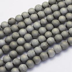 Chapelets de perles en agate druzy naturelle électrolytique, teinte, ronde, mat, platinée, 6mm, Trou: 1mm, Environ 62 pcs/chapelet, 15.7 pouce (40 cm)