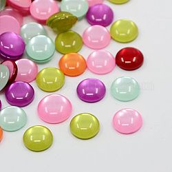 Resin Cabochons, Imitation Cat Eye, Half Round, Mixed Color, 10x3mm