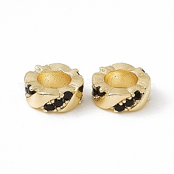 Perles de zircone cubique, avec les accessoires en laiton, colonne, véritable 18k plaqué or, 7x2.5mm, Trou: 4mm