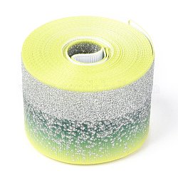 Farbverlauf Polyesterband, einseitig bedrucktes Ripsband, mit Glitzerpulver, für handwerkliche Geschenkverpackung, Partydekoration, grün gelb, 1-1/2 Zoll (38 mm), etwa 5 Meter / Rolle (4.57 m / Rolle)