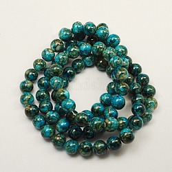 Spray Painted Glass Beads Strands, Round, Dark Cyan, 10mm, Hole: 1mm