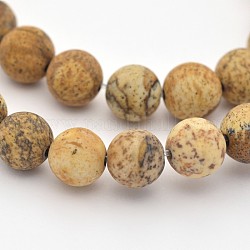Chapelets de perles en jaspe avec images naturelles, mat, ronde, 6mm, Trou: 1mm, Environ 63 pcs/chapelet, 15.3 pouce