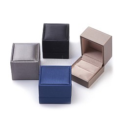 Boîtes à bagues en bois recouvertes de similicuir recouverts de cuir, rectangle, couleur mixte, 6.5x6x5.4 cm