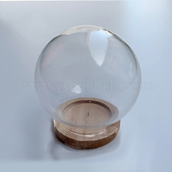Couvercle de dôme en verre, vitrine décorative, cloche cloche terrarium avec socle en bois, burlywood, 4 cm