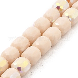 Frosted Imitation Jade Glass Beads Strands, AB Color Plated, Faceted, Column, PapayaWhip, 8.5x8mm, Hole: 1.5mm, about 68pcs/strand, 22.64''(57.5cm)