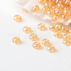 12/0 grade a perles de rocaille en verre rondes, couleurs transparentes lustered, verge d'or pale, 2x1.5mm, Trou: 0.5mm, environ 45000 pcs / livre