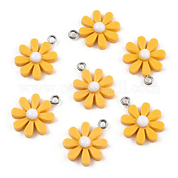 Opaque Resin Pendants, Daisy Flower Charms, Gold, 21x17x5.5mm, Hole: 2mm