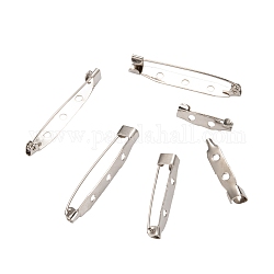 Iron Brooch Pin Back Safety Catch Bar Pins with Holes, Platinum, 20~40x5~6mm, Hole: 2mm
