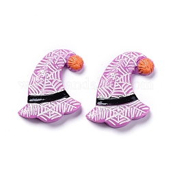 Cabujones de resina opaca con tema de halloween, para la fabricación de la joya, sombrero de bruja, con patrón de tela de araña, espalda plana, rosa, 28x25.5x5mm