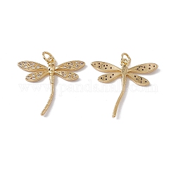 Brass Micro Pave Clear Cubic Zirconia Pendants, with Jump Ring, Cadmium Free & Nickel Free & Lead Free, Rack Plating, Dragonfly, Real 18K Gold Plated, 26x27x2.5mm, Hole: 3mm