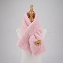 Polyester Faux Rabbit Fur Boys Girls Adjustable Neck Warmer Scarf, Winter Autumn Kids Cute Bear Collar Scarf, Pink, 830~1300mm