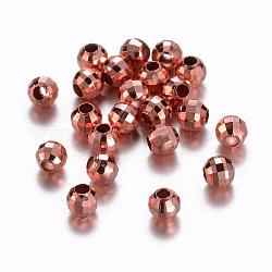 Laiton rose d'or facettes séparateurs perles rondes, 4mm, Trou: 1.5mm